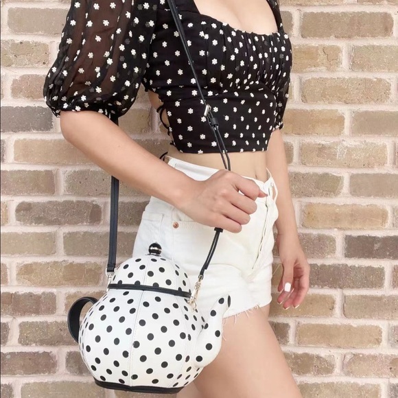 Kate Spade Alice in Wonderland Tea Pot Party Teapot Polka Dot Crossbody Bag - Picture 3 of 9